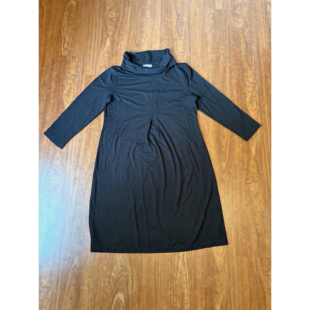 Habitat Core Travel Knit Pleat Front Dress Long Sleeve Midi Dress Black Medium